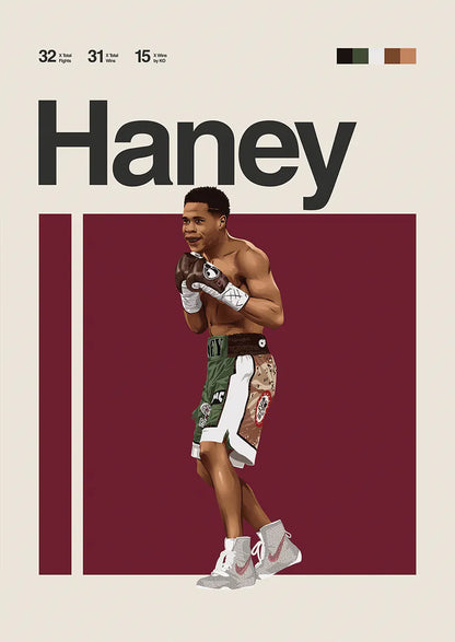 Devin Haney poster in boxing stance on minimalist background