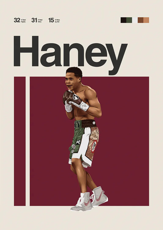 Devin Haney poster in boxing stance on minimalist background