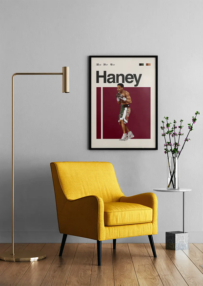 Modern boxing wall art of Devin Haney with career stats
