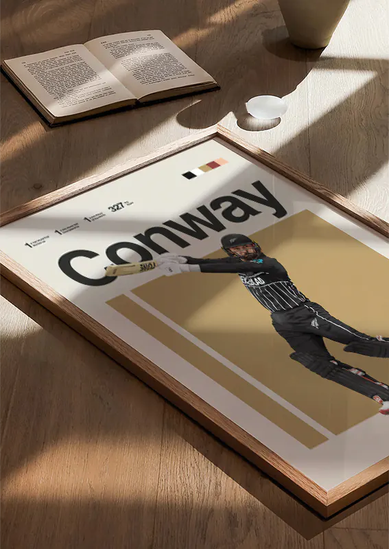 Modern illustration of Devon Conway batting