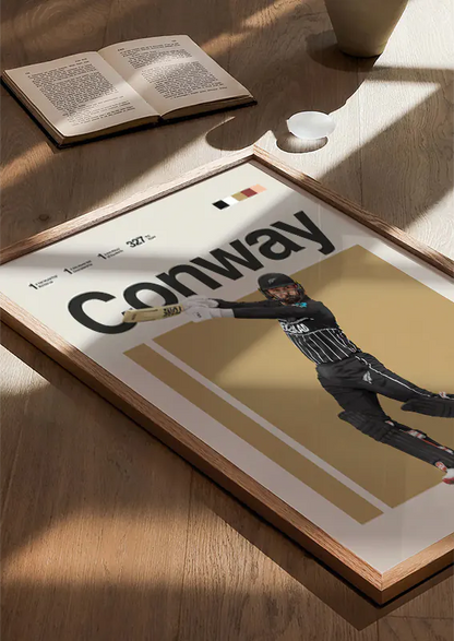 Modern illustration of Devon Conway batting