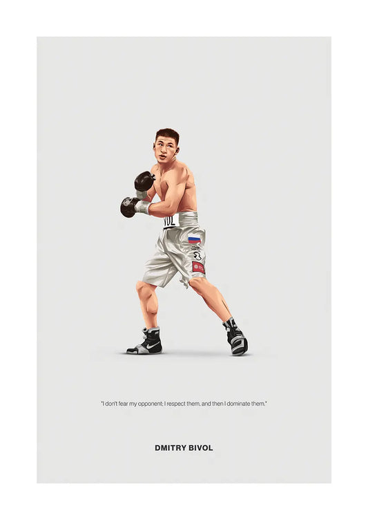 Dmitry Bivol boxing poster with quote about respect and dominance