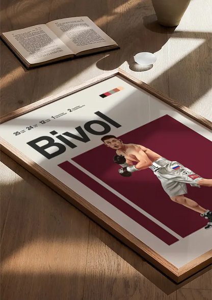 Illustrated Dmitry Bivol wall art for sports fans and collectors