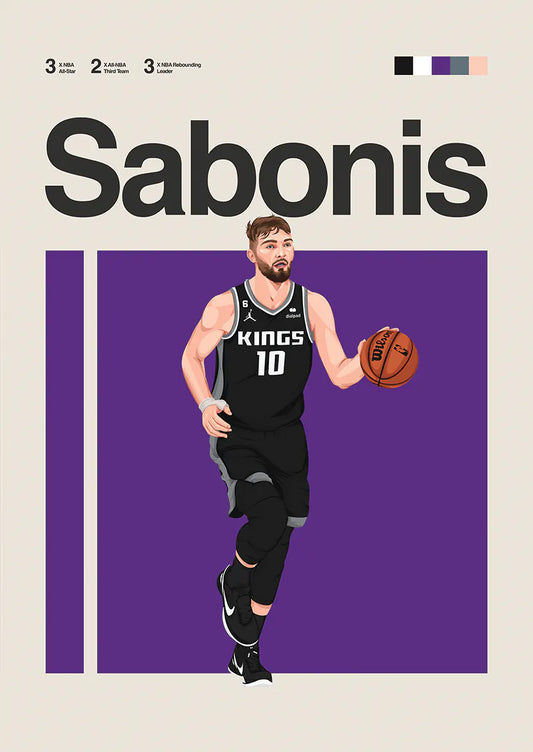 Domantas Sabonis running poster in Sacramento Kings uniform