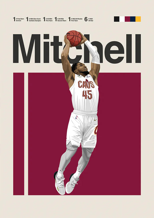 Donovan Mitchell dunking poster in Cleveland Cavaliers uniform
