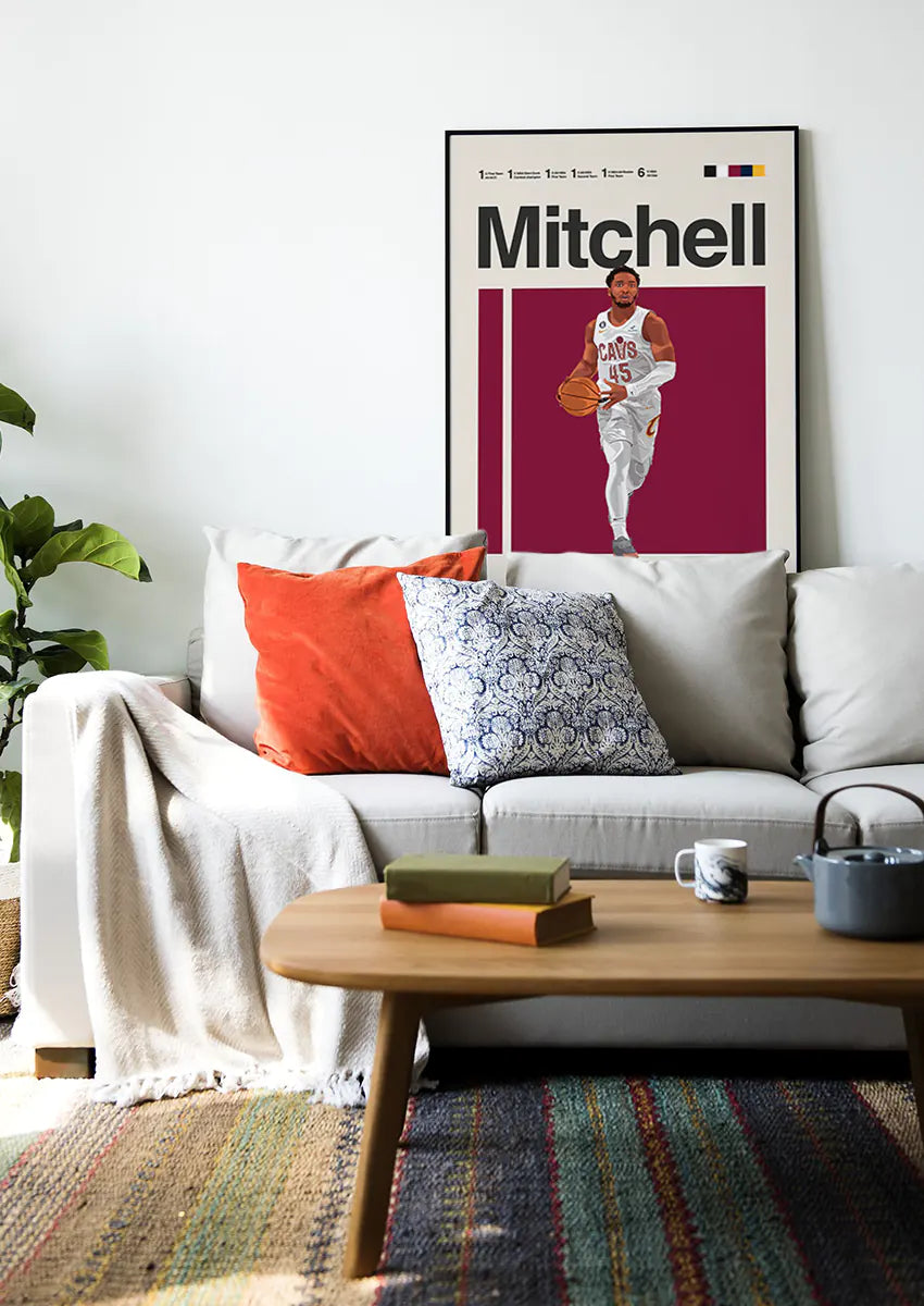 NBA star Donovan Mitchell running with basketball art print