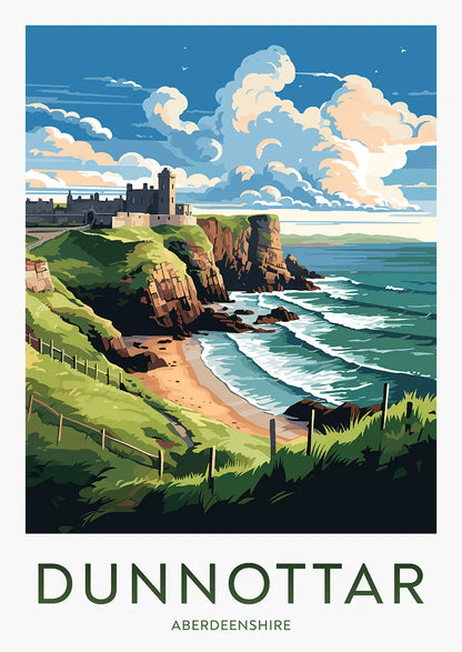 Dunnottar Castle Scotland poster with dramatic coastal cliffs