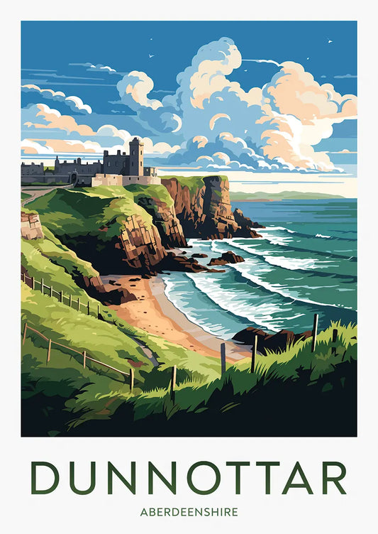 Dunnottar Castle Scotland poster with dramatic coastal cliffs