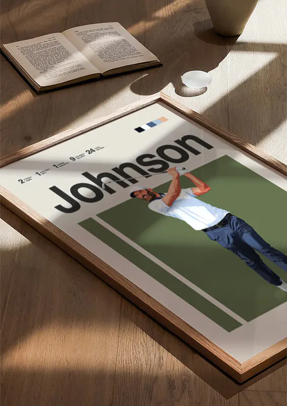 minimalist sports poster of Dustin Johnson for office or game room decor