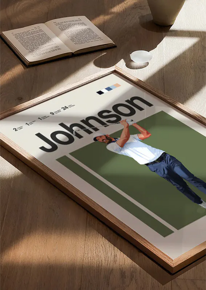minimalist sports poster of Dustin Johnson for office or game room decor