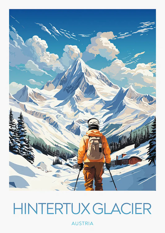 Hintertux Glacier Austria ski poster with snowy mountain landscape