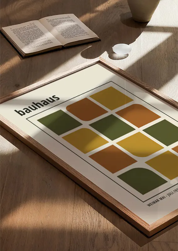1923 bauhaus design print with minimalist earth tone layout