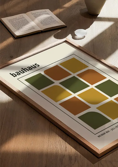 1923 bauhaus design print with minimalist earth tone layout