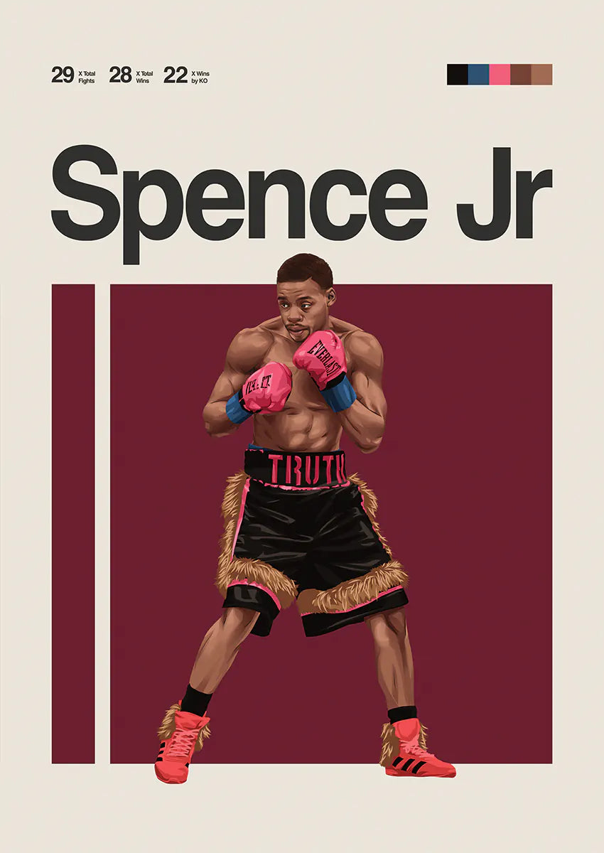 Errol Spence Jr poster in pink gloves and fight stance