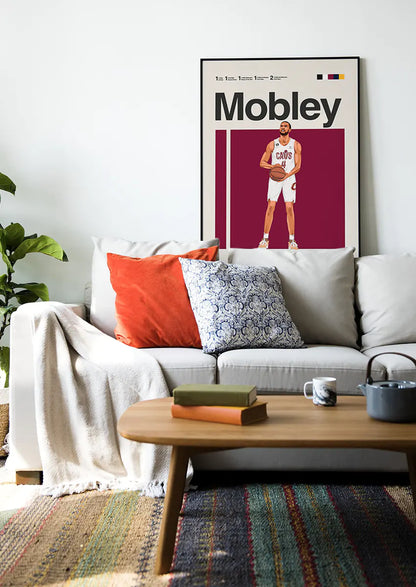 Minimalist NBA basketball wall art of Evan Mobley