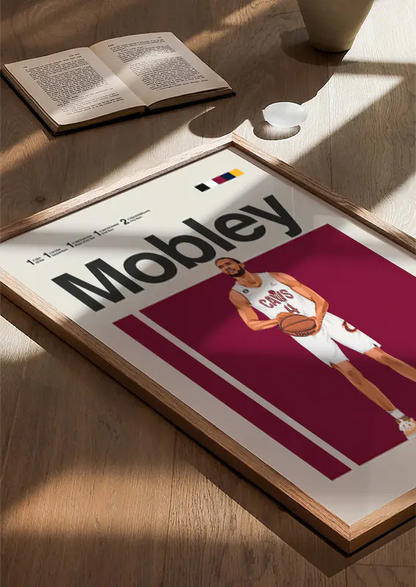 Modern sports art print with Evan Mobley in white uniform