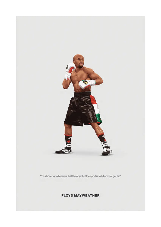 Floyd Mayweather boxing poster in defensive stance with white gloves