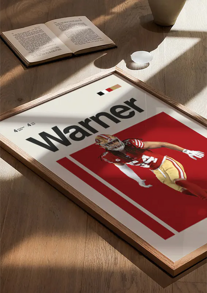 Red and gold football art print of Fred Warner in motion