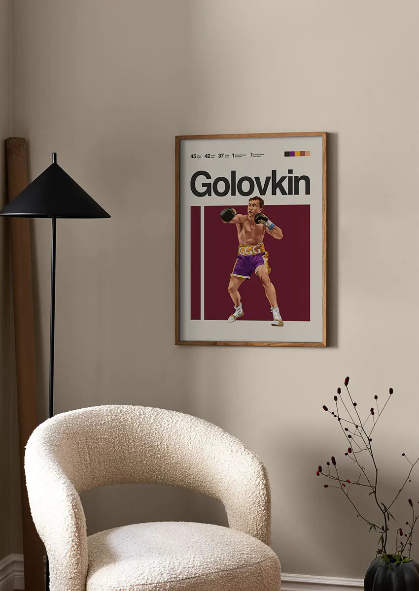 Boxing wall art featuring Gennady Golovkin mid-punch pose