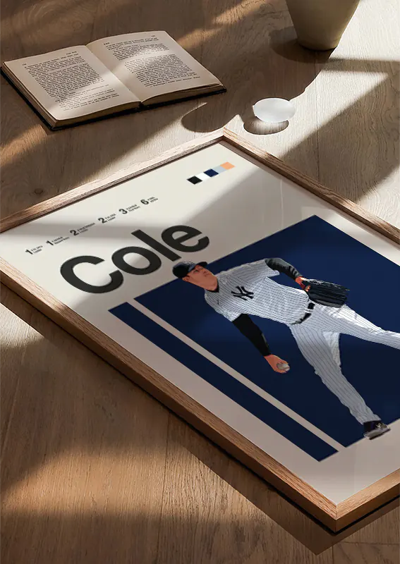navy and beige gerrit cole baseball artwork