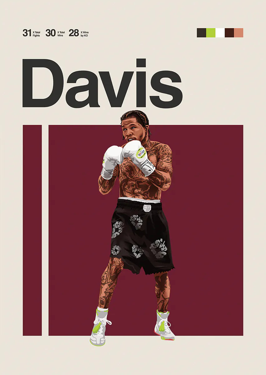 Gervonta Davis poster featuring boxing stance with floral shorts and tattoos