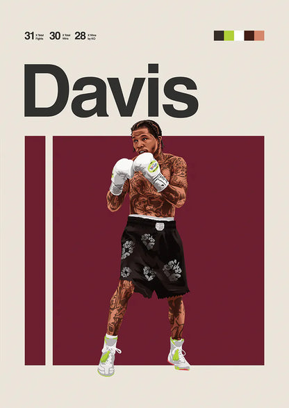 Gervonta Davis poster featuring boxing stance with floral shorts and tattoos