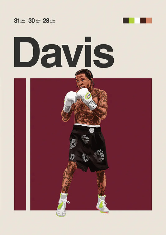Gervonta Davis poster featuring boxing stance with floral shorts and tattoos