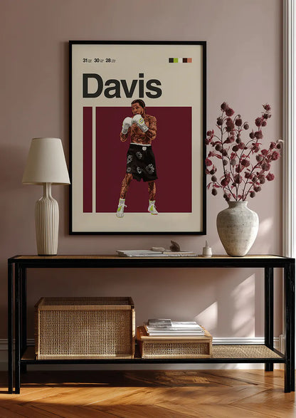 Boxing wall art of Gervonta Davis in white gloves and modern sneakers