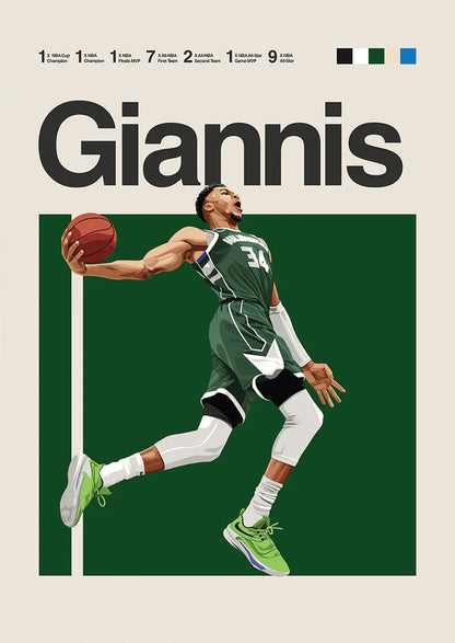 Giannis Antetokounmpo dunking poster in Milwaukee Bucks uniform