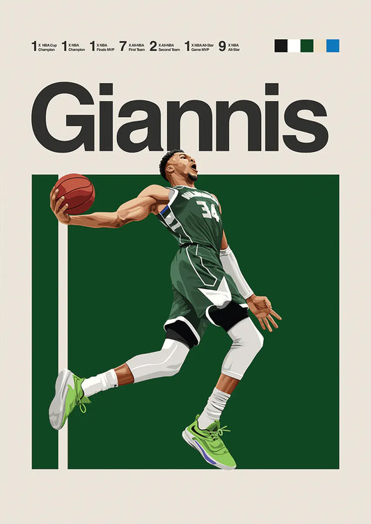 Giannis Antetokounmpo dunking poster in Milwaukee Bucks uniform