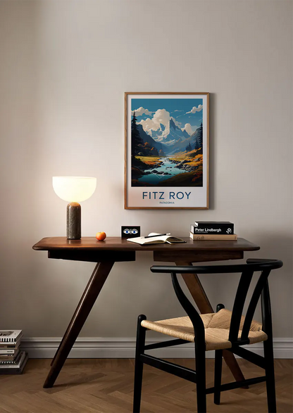Argentina travel print featuring rugged mountains and clear stream