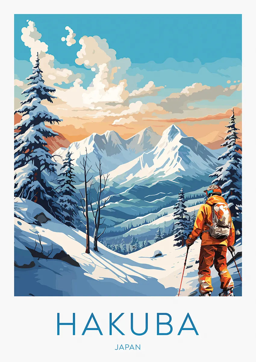 Hakuba Japan ski resort poster with alpine view
