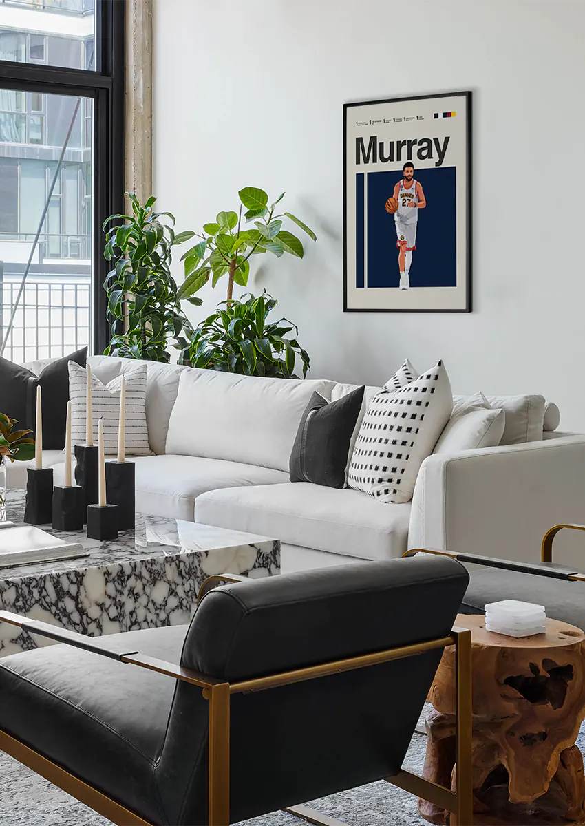 Modern basketball print of Jamal Murray in white Nuggets jersey