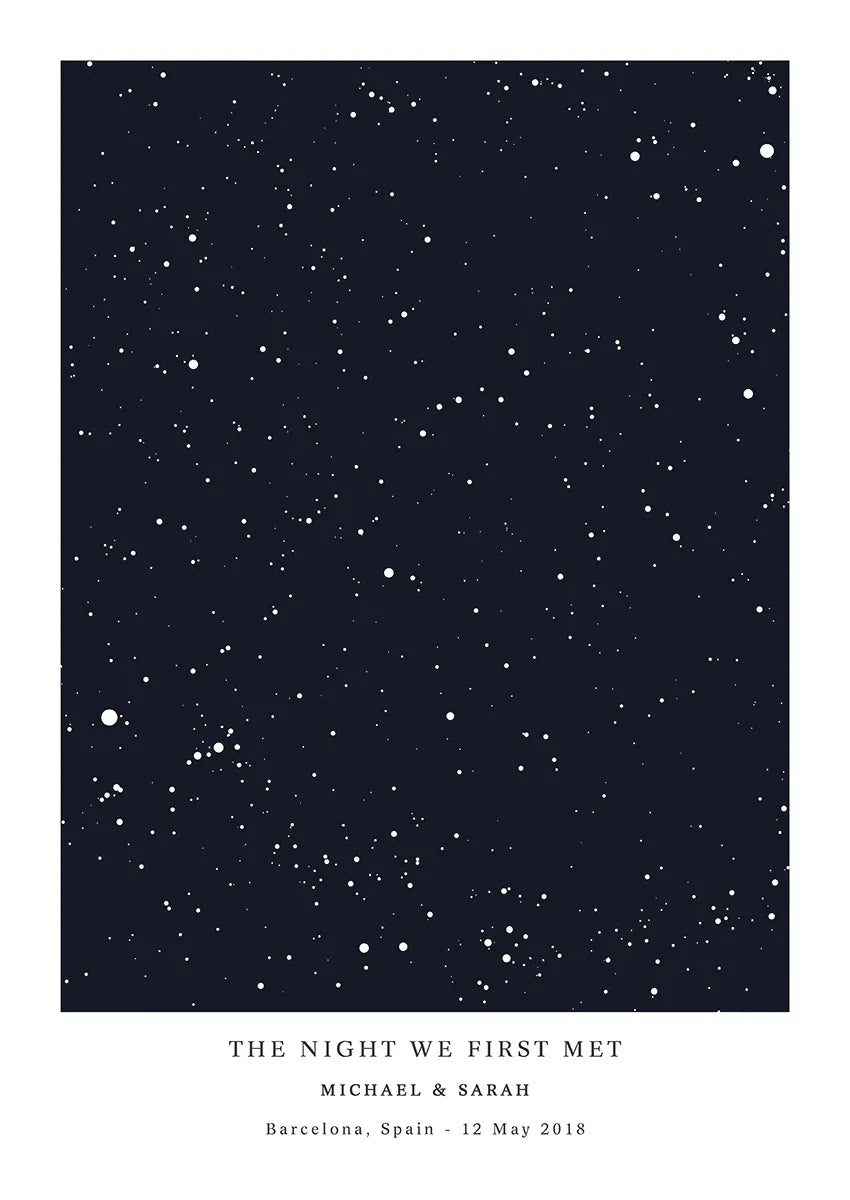 Custom star map print showing constellations from special date