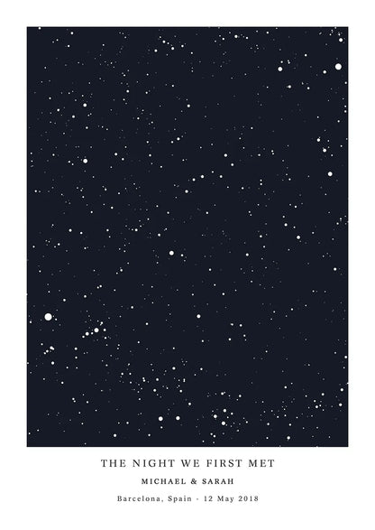 Custom star map print showing constellations from special date