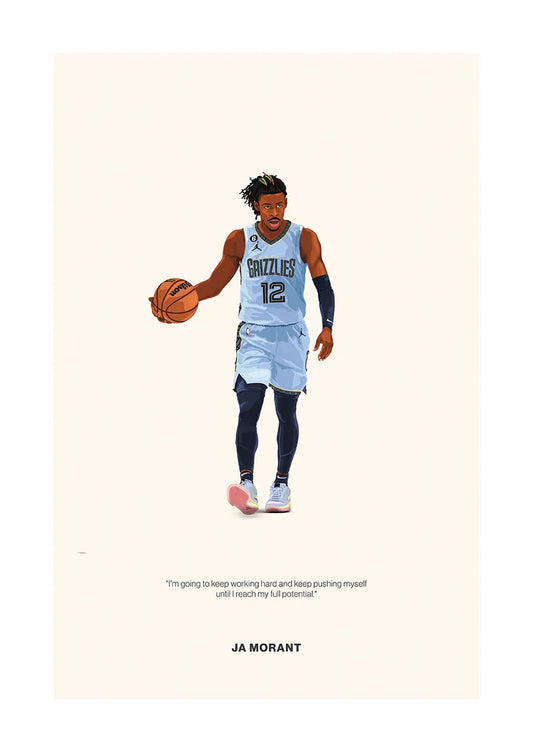 Ja Morant basketball poster with motivational quote in minimalist art style