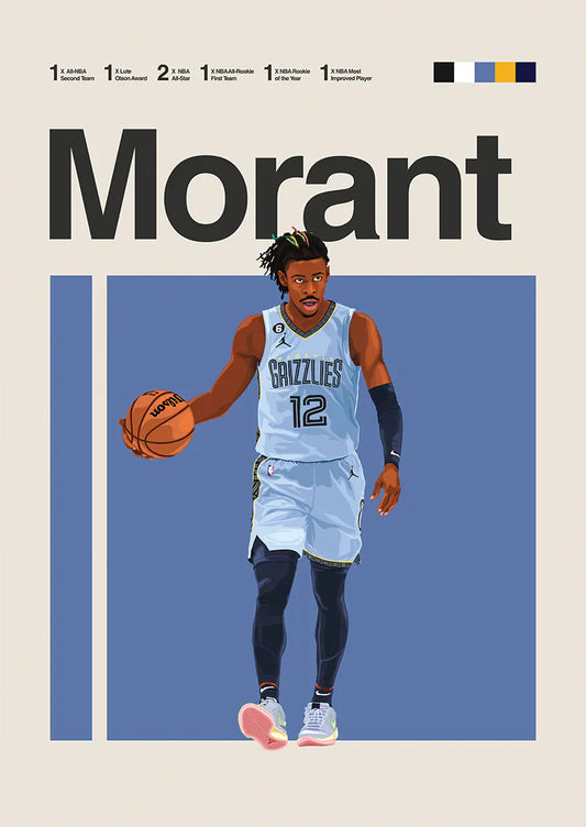 Ja Morant running poster in Memphis Grizzlies uniform