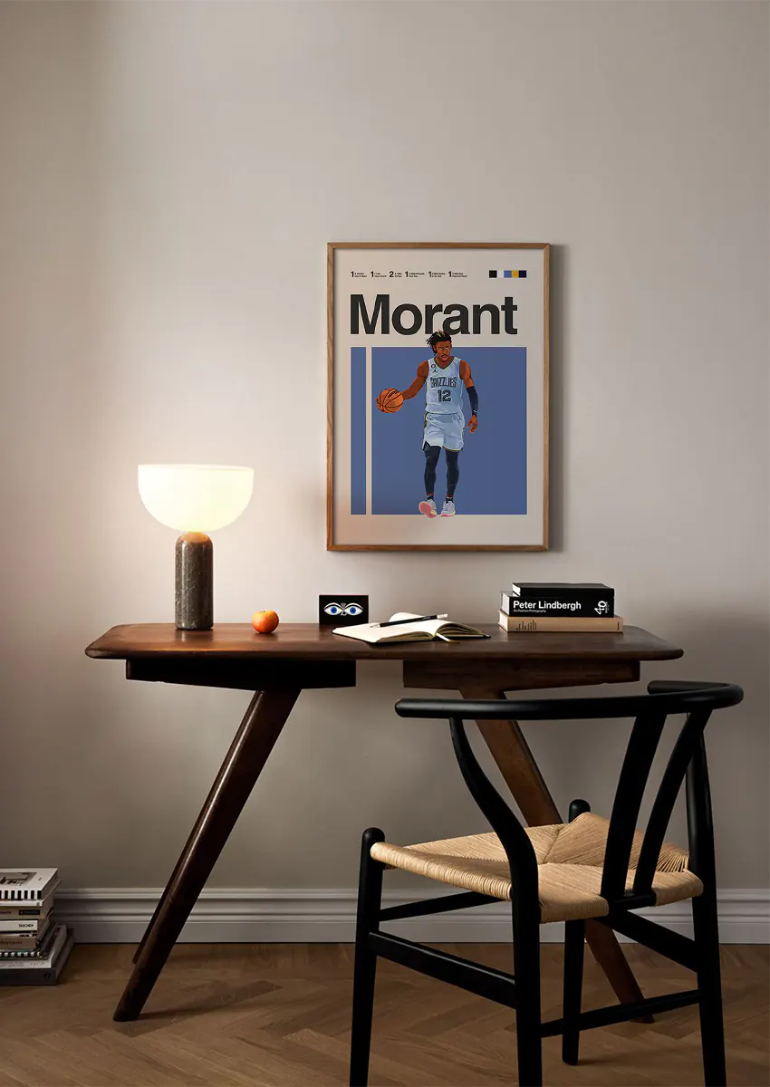 NBA star Ja Morant wall art in motion with basketball