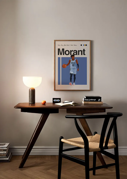 NBA star Ja Morant wall art in motion with basketball