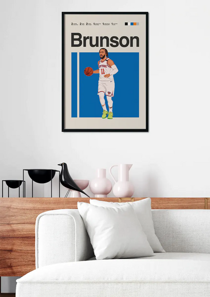 Modern basketball wall art of Jalen Brunson in white jersey