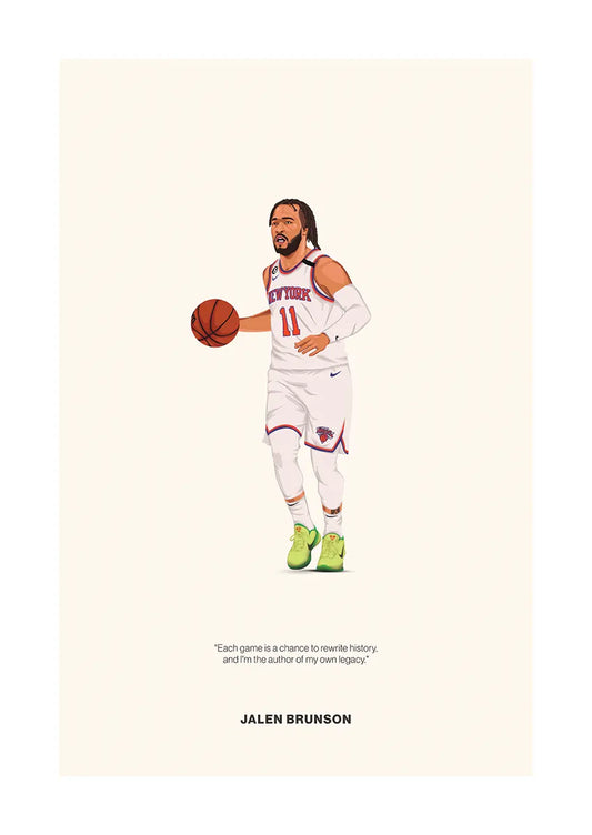 Jalen Brunson Knicks basketball poster with motivational quote and minimalist design