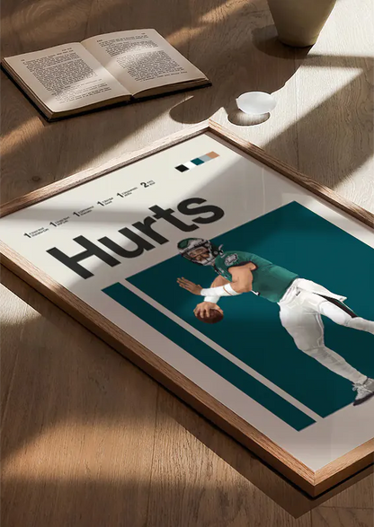 American football artwork of Jalen Hurts in action