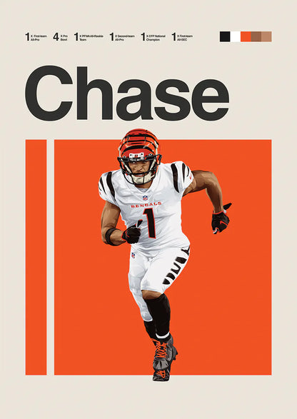 Ja'Marr Chase poster in Bengals white jersey
