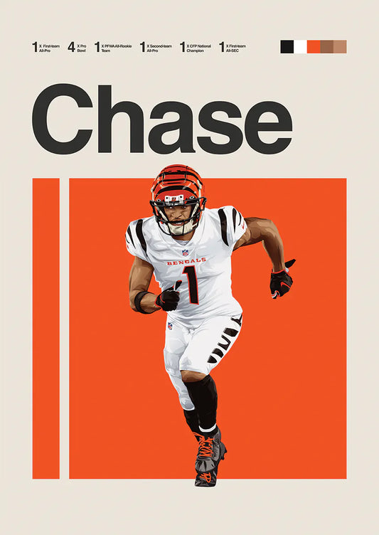 Ja'Marr Chase poster in Bengals white jersey