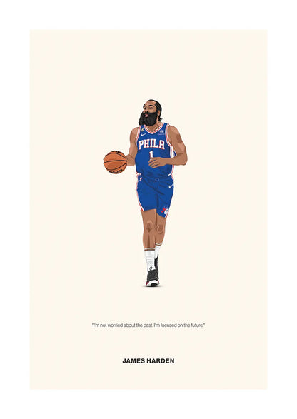 James Harden basketball poster in 76ers uniform with motivational quote