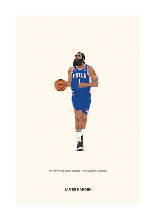 James Harden basketball poster in 76ers uniform with motivational quote