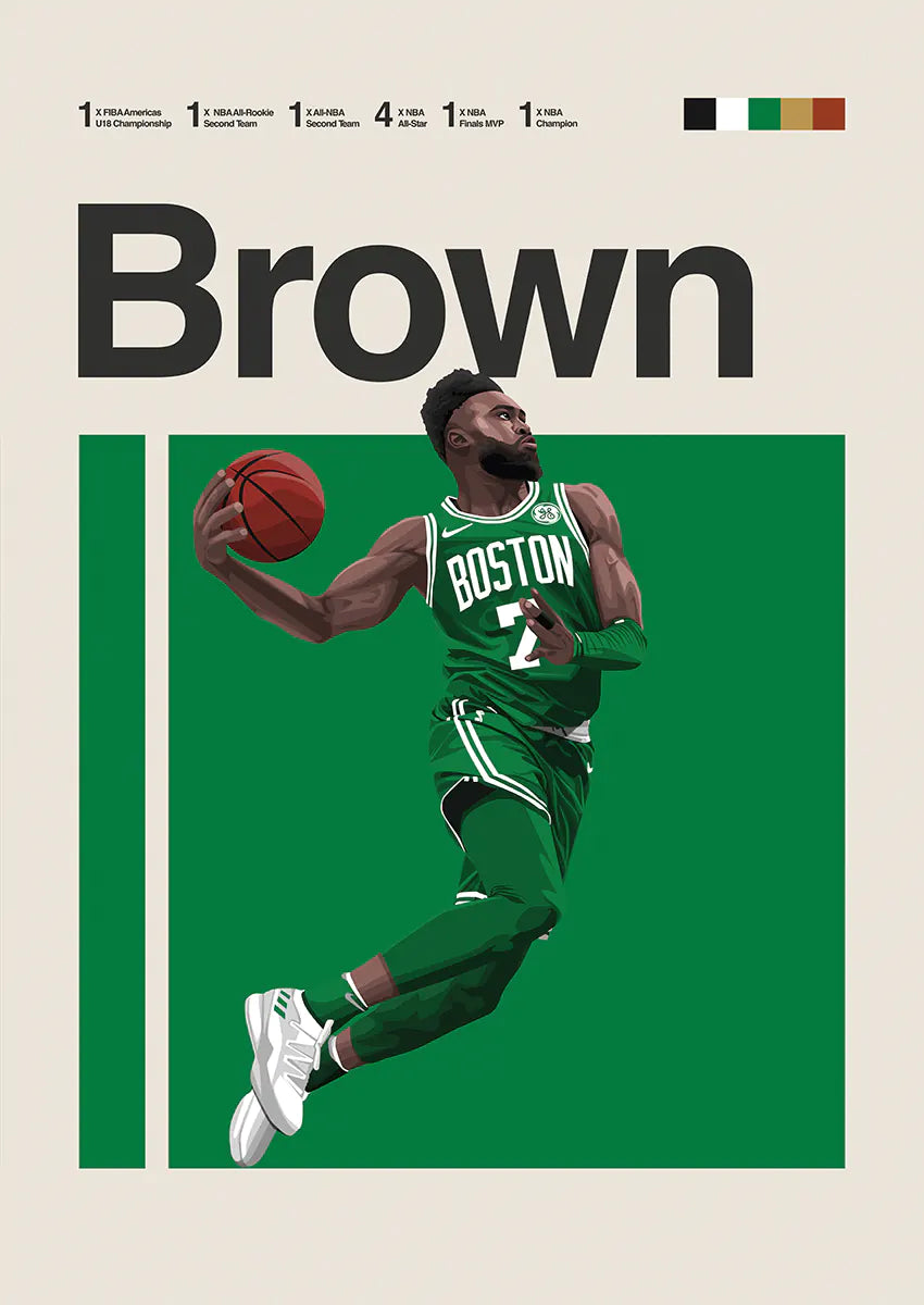 Jaylen Brown dunking poster in Boston Celtics green uniform