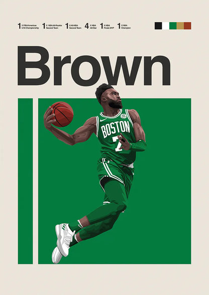 Jaylen Brown dunking poster in Boston Celtics green uniform