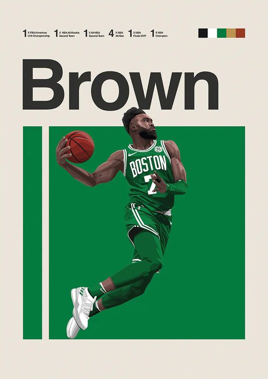 Jaylen Brown dunking poster in Boston Celtics green uniform
