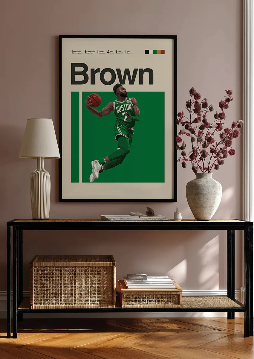 NBA wall art of Jaylen Brown mid-air slam dunk